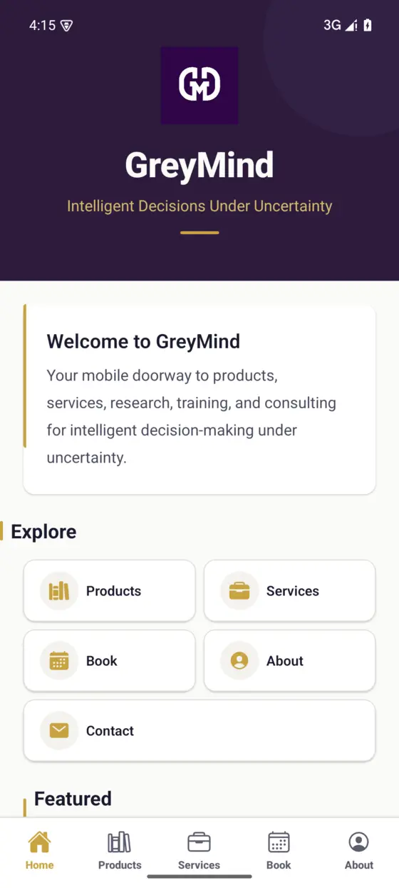 GreyMind mobile home screen